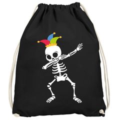 Turnbeutel Fasching Karneval Dabbing Skelett mit Narrenkappe Faschingsartikel Tasche Gymbag Moonworks®