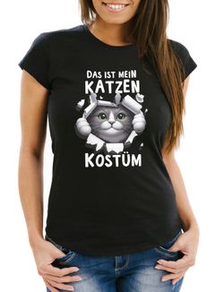 Damen T-Shirt Fasching Karneval Katze Kostüm-Ersatz Verkleidung Faschingskostüm Frauen Funshirt Moonworks®