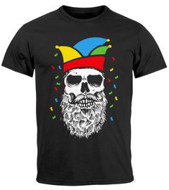 Herren T-Shirt Fasching Karneval Totenkopf mit Narrenkappe Kostüm-Ersatz Verkleidung Faschingskostüme Männer Moonworks®