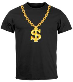Herren T-Shirt Fasching Karneval Dollarkette Rapper Gangster Kostüm Verkleidung Faschingskostüme Männer Funshirt Moonworks®