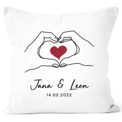 Kissen-Bezug Liebe personalisiert mit Namen und Datum Motiv Hände Herz Geschenk Jahrestag Partner Mann Frau SpecialMe®