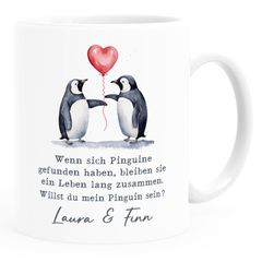 Tasse Liebe Liebeserklärung Heiratsantrag Pinguin Paar Spruch personalisiert Namen Ein Leben lang SpecialMe®