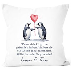 Kissen-Bezug Liebe Liebeserklärung Heiratsantrag Pinguin Paar Spruch personalisiert Namen Ein Leben lang SpecialMe®