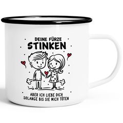 Emaille-Tasse Liebe Geschenk Lustig Deine Fürze stinken Strichmännchen Paar Jahrestag SpecialMe®