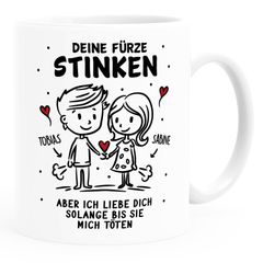 Tasse Liebe Geschenk Lustig Personalisiert Jahrestag Valentinstag Deine Fürze stinken Strichmännchen Paar SpecialMe®