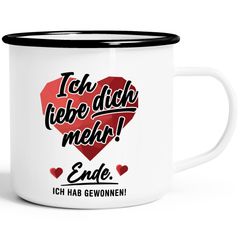 Emaille-Tasse Geschenk Valentinstag Lustig Partner Mann Frau Freund Freundin Ich liebe dich mehr Ende Moonworks®