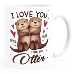 Tasse mit Spruch Ich liebe Dich mit Namen personalisiert Otter Pärchen Herz Liebes-Geschenk SpecialMe®