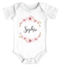 Baby Body mit Namen Blütenkranz Blumen Geschenk zum Geburtstag mit Wunschame Geburt Mädchen Bio-Baumwolle SpecialMe®