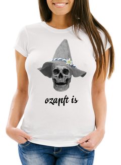 Oktoberfest T-Shirt Damen ozapft is Totenkopf Filzhut Bayrisch Bayern Skull Slim Fit Moonworks®