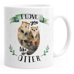 Kaffee-Tasse Otter Pärchen I love you like no otter Geschenk Liebe Spruch Kaffeetasse Teetasse Keramiktasse MoonWorks® einfarbig