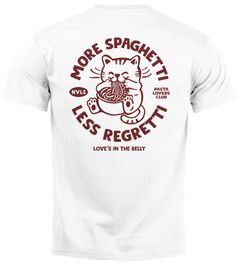 Herren T-Shirt Backprint Katze Rückendruck Brustloge Pasta Lovers Fashion Streetstyle Neverless®