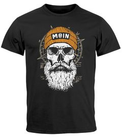 Herren T-Shirt Printshirt Moin Skull Windrose Kompass Totenkopf Frontprint Fashion Streetstyle Neverless®