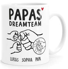 Tasse Papa Dreamteam mit Namen personalisierbar Hände-Motiv Geschenke für Väter zum Vatertag Geburtstag Weihnachten SpecialMe®