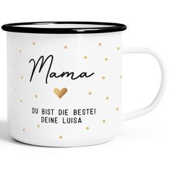 Emaille-Tasse mit Spruch Du bist die Beste personalisierbar mit Name Herz Dankeschön Geschenk für Mama Muttertag SpecialMe®