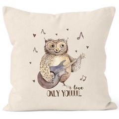 Kissenbezug Only you singende Eule Owl Liebe Love Watercolor I love you Ich liebe dich Kissen-Hülle Deko-Kissen 40x40  Baumwolle MoonWorks®