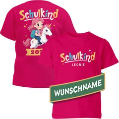Mädchen T-Shirt Schulanfang mit Namen und Zahl Einhorn Schulkind personalisiert Wunschname SpecialMe®