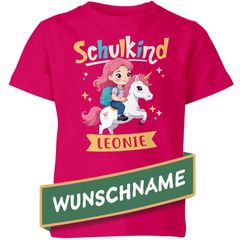Mädchen T-Shirt Schulanfang mit Namen und Zahl Einhorn Schulkind personalisiert Wunschname SpecialMe®