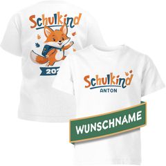 Kinder T-Shirt Jungen Mädchen Einschulung mit Namen Fuchs Motiv personalisierbar Schulanfang Geschenk SpecialMe®