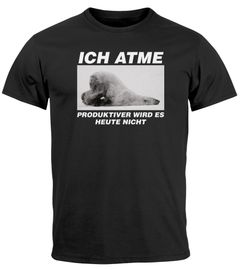 Herren T-Shirt Ich atme Produktiver wird es heute nicht Eisbär Fun-Shirt Spruch Tiermotiv Fotoprint Lustig Moonworks®