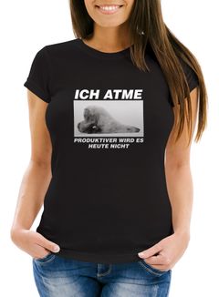 Damen T-Shirt Ich atme Produktiver wird es heute nicht Eisbär Fun-Shirt Spruch Tiermotiv Fotoprint Lustig Moonworks®