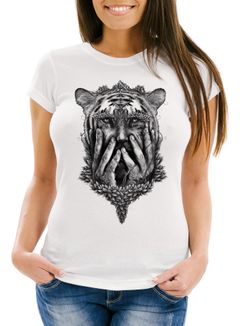 Damen T-Shirt Tiger Face Slim Fit Neverless®
