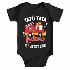 Babybody mit Namen und Alter Feuerwehr-Auto Zahl anpassbar 1 2 3 Geburtstag kurzarm Body Bio-Baumwolle Moonworks®