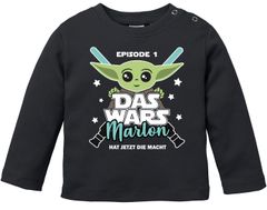 Baby Langarmshirt personalisiert Wunschname Aufdruck Baby-Yoda Spruch Lustig Episode 1 Junge/Mädchen Moonworks®