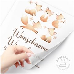 Bügelbilder Set für Kinder Personalisiert Fuchs Füchse Wunschname Patches zum Aufbügeln auf Textilien Moonworks®