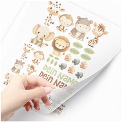 Bügelbilder-Set für Kinder Wilde Tiere Safari Personalisiert Wunschname Patches zum Aufbügeln auf Textilien Moonworks®