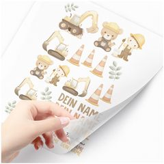 Bügelbilder-Set für Kinder Bagger Bär Personalisiert Wunschname Patches zum Aufbügeln auf Textilien Moonworks®