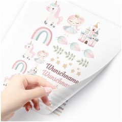 Bügelbilder Set für Kinder Personalisiert Prinzessin Einhorn Wunschname Patches zum Aufbügeln auf Textilien Moonworks®