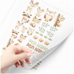 Bügelbilder Set für Kinder Waldtiere Personalisiert Tiermotive Wunschname Patches zum Aufbügeln auf Textilien Moonworks®