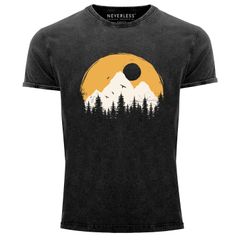 Herren Vintage Shirt Print Natural Badge Logo Wandern Outdoor Fashion Männer Used Look Neverless®