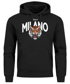 Hoodie Herren Tiger Print Schriftzg Milano Italy Kapuzen-Pullover Männer Italien Fashion Streetstyle Neverless®