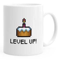 Kaffee-Tasse Geburtstag Level Up Pixel-Torte Retro Gamer Pixelgrafik Geschenk Arcade MoonWorks®