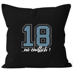 Kissenbezug Geburtstag endlich 18 College Look Kissenhülle Dekokissen Baumwolle MoonWorks® 40x40