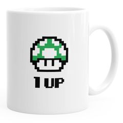 Kaffee-Tasse Geburtstag Retro Pixel-Pilz 1-Up-Pilz Level-Up Gaming Konsole 90er MoonWorks®