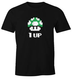 Herren T-Shirt Geburtstag Retro Pixel-Pilz 1-Up-Pilz Level-Up Gaming Konsole 90er Fun-Shirt Moonworks®