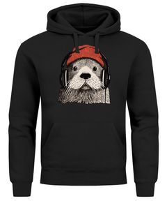 Hoodie Herren Otter Print Comic Illustration Kunstdruck Kapuzen-Pullover Männer Fashion Streetstyle Neverless®