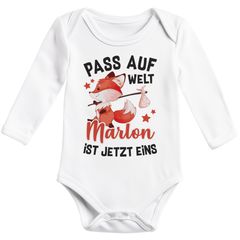 Baby Body Langarm personalisiert mit Namen und Zahl 1 2 3  Fuchs Geschenk Geburtstag Junge/Mädchen SpecialMe®