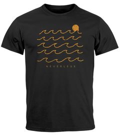Herren T-Shirt Frontprint Wellen Sonne Meer Aufdruck Printshirt Sommer Fashion Streetstyle Neverless®