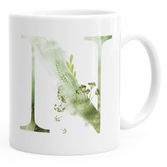 Buchstaben-Tasse "{style_variation}" Tasse mit Buchstabe Alphabet Monogramm Watercolor gezeichnet Kaffeetasse Autiga®