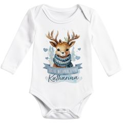 Baby Body Langarm personalisiert mit Namen und Spruch Frohe Weihnachten Tiermotive Babygeschenk Bio-Baumwolle SpecialMe®