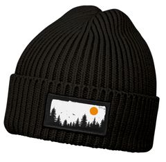 Herren Beanie Wintermütze mit Patch Aufdruck Wald Bäume Natur Print Strickmütze Rippstrick Neverless®