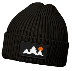 Herren Beanie Wintermütze mit Patch Bäume Outddor Aufdruck Print Strickmütze Rippstrick Neverless®