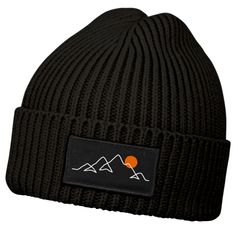 Herren Beanie Wintermütze mit Patch Natur Berge Outdoor Aufdruck Print Strickmütze Männer Rippstrick Neverless®