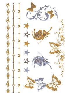 Flash Tattoo Metallic Temporary Einmal-Tattoo Klebe Gold Schmetterling Sterne Butterfly Ornamente Armband Kette