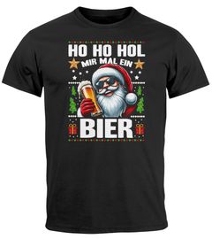 Herren T-Shirt Weihnachten Spruch Lustig Ho Ho Hol mir ein Bier Weihnachtsshirt Männer XMAS Moonworks®