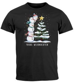 Herren T-Shirt Frohe Weihnachten Schneemann Design Aufdruck Schrift XMAS Outfit Moonworks®
