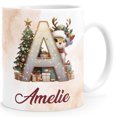 Tasse Weihnachten Buchstabe Initiale  personalisiert mit Namen Geschenk Nikolaus Advent SpecialMe®